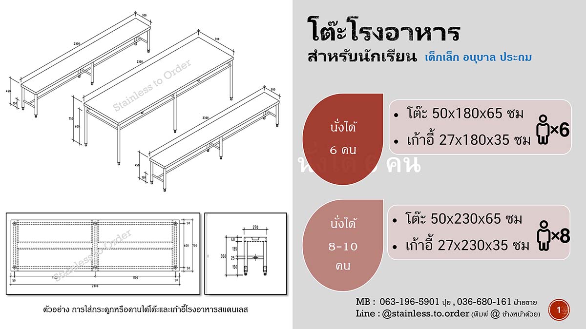 โต๊ะโรงอาหารนักเรียน เกรด 304